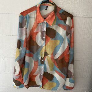 Retro 70’s Look Sheer Blouse Pretty Little Thing Size 4